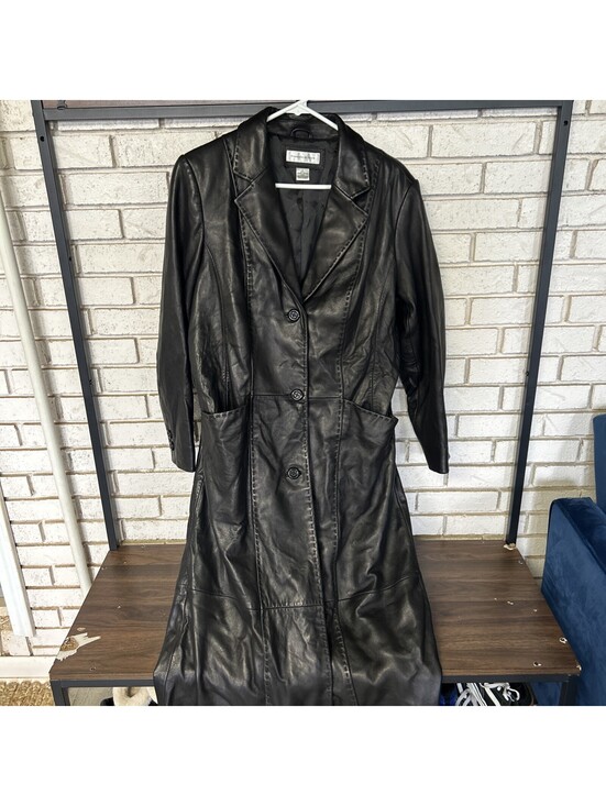 Preston & York Jackets & Blazers - Preston & York Black Genuine Lambskin Leather Trench Coat Size L Single-Breasted